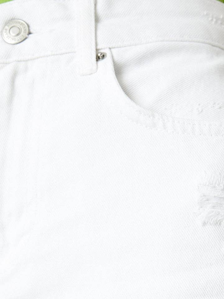 High Rise Destructed Jean Shorts in White for wholesale by Usolo Outfitters