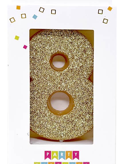 8 Glitter Number Candle Gold for wholesale by Party Partners