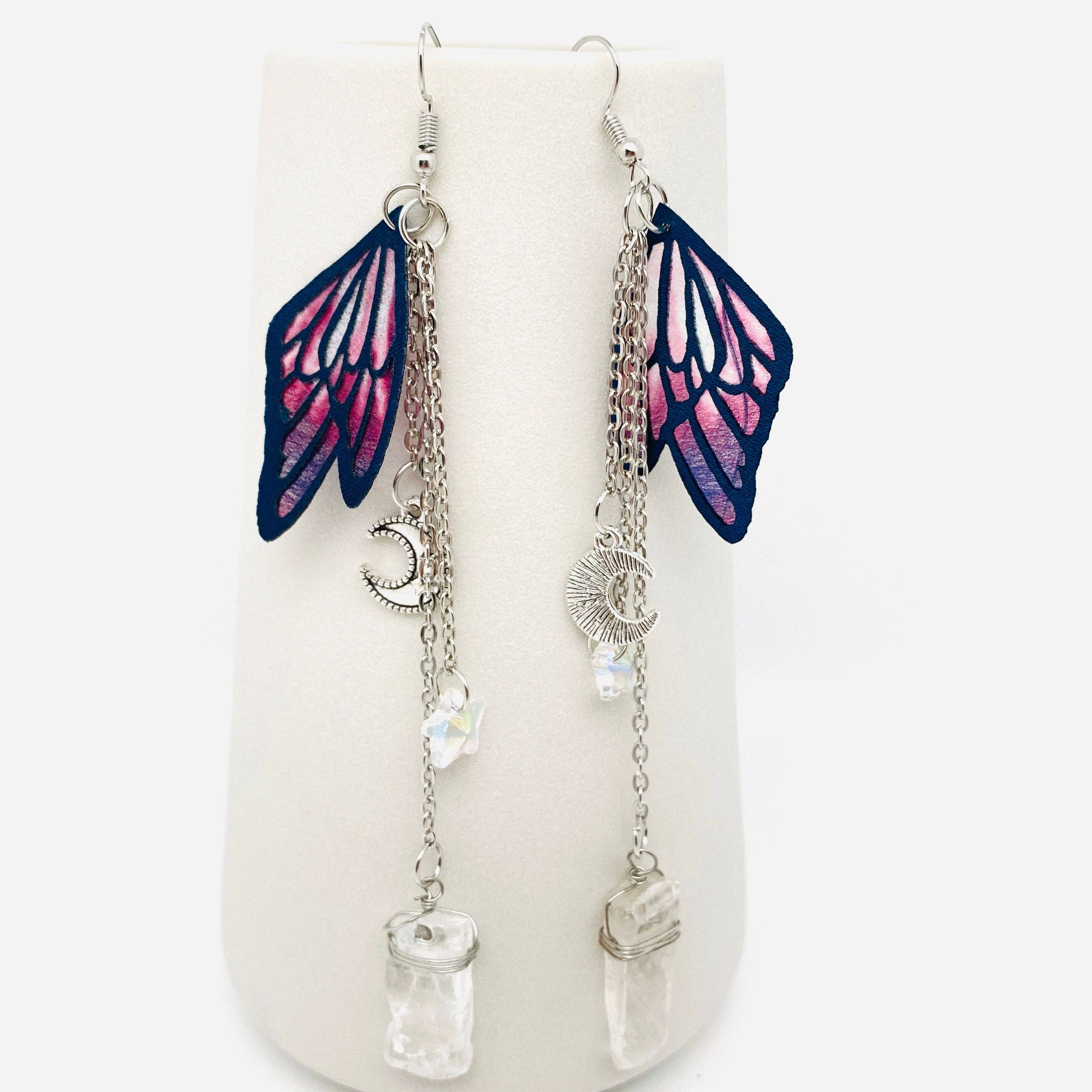Mio Queena - Wholesale Dangle Earrings - Crystal Pendant Earrings Purple Butterfly Wings,Moon,Star-MS0