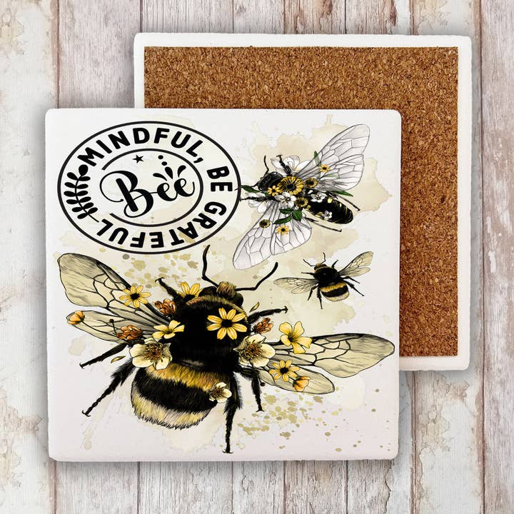 Bee Mindful Be Grateful Spiritual Stone Coaster for wholesale by Avery Lane Gifts