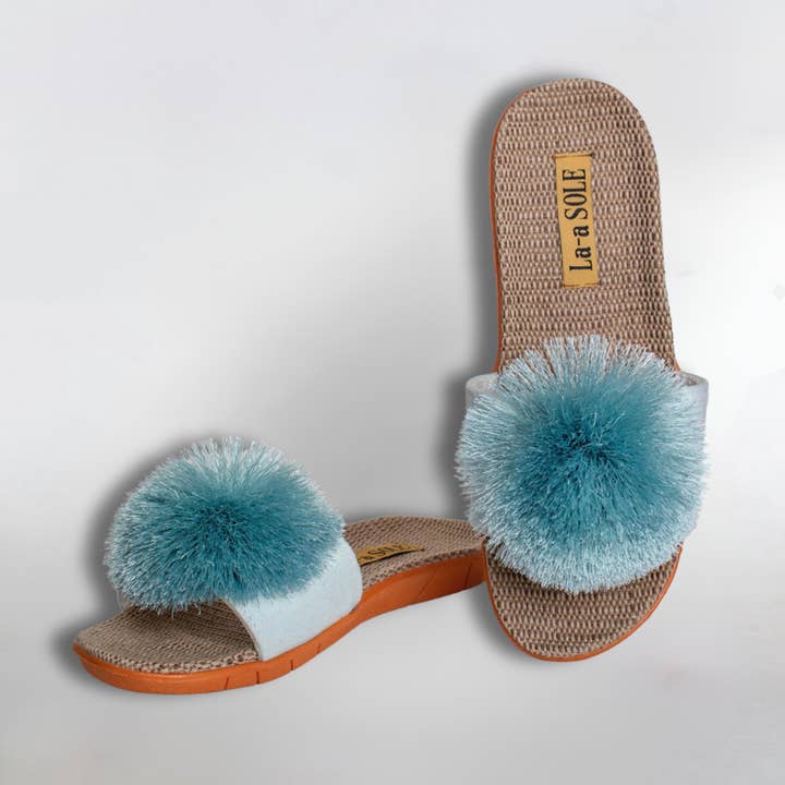 La-a SOLE - Wholesale Slides - Women's - Pom Pom Slides | Seafoam