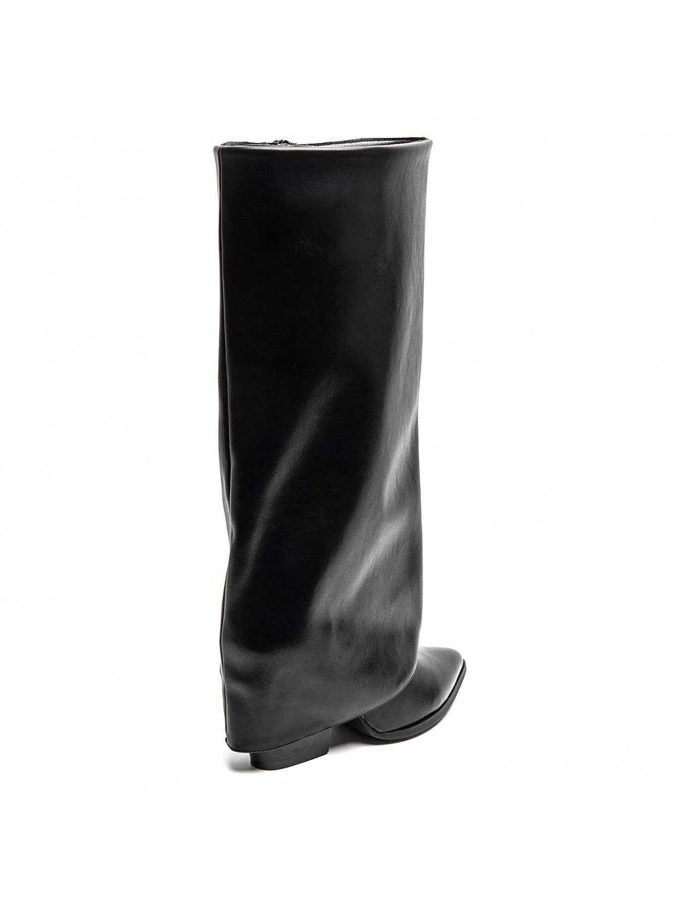 BLACK FOLD OVER MID BLOCK HEEL KNEE HIGH WESTERN COWBOY BOOT for wholesale on Faire4