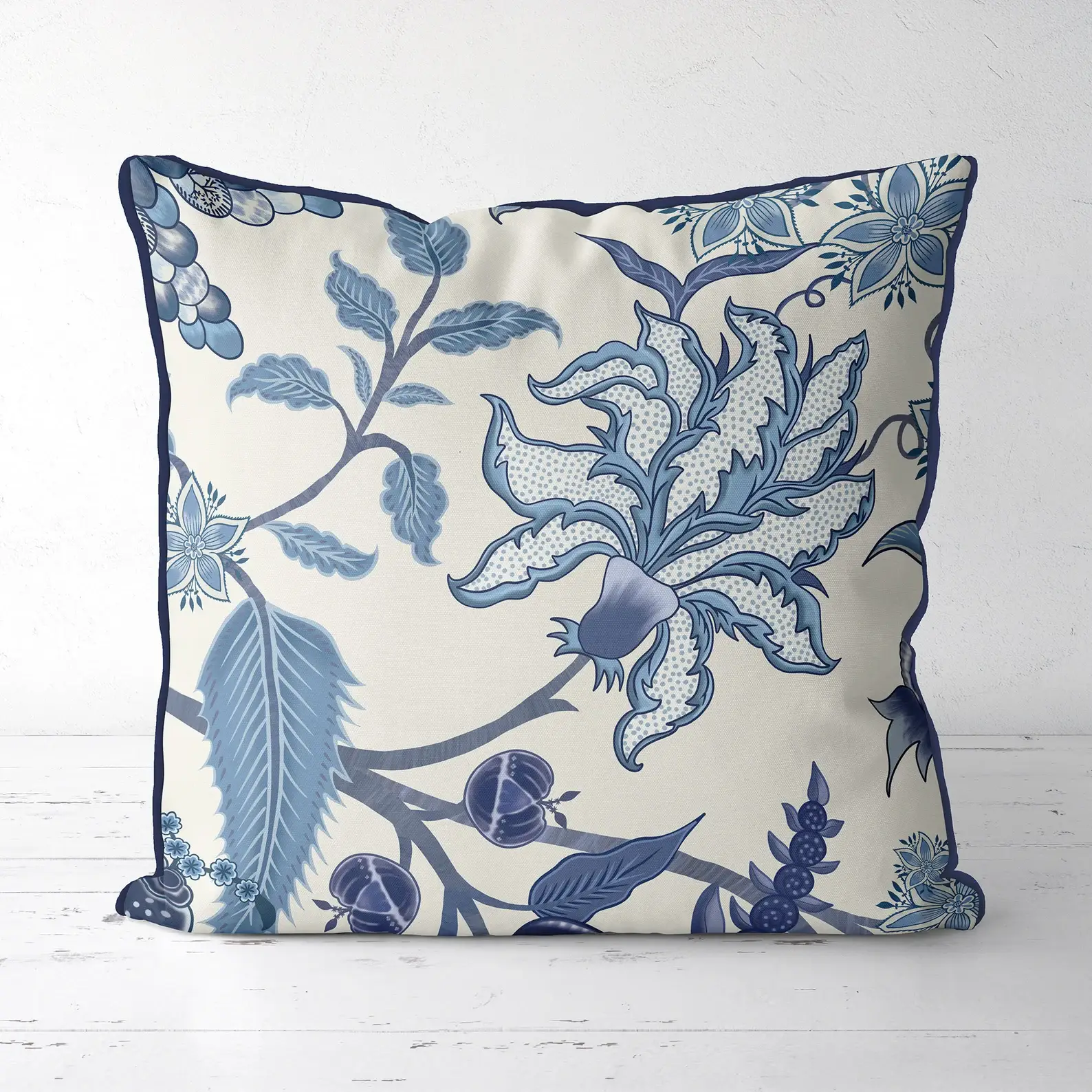 FabFunky Ltd - Wholesale Throw/Decorative Pillow - Jacobean floral Blue White Chinoiserie Asmara Throw pillow0