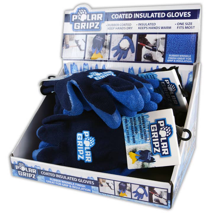 Novelty Brands - Wholesale Gloves - Unisex - POLAR GRIPZ COATED INSULATED GLOVES- 6 PAIR/DISPLAY