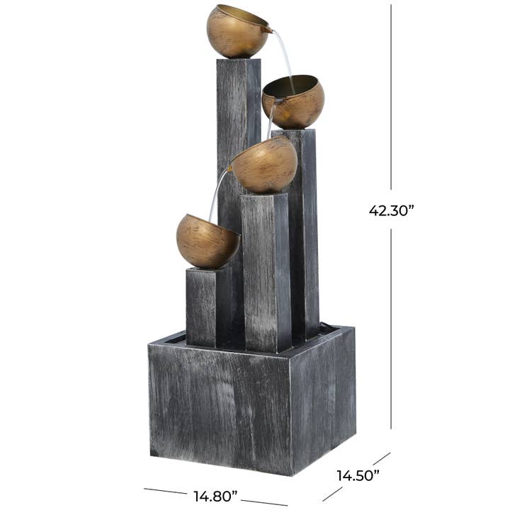 Import Corner - Wholesale Outdoor Ornament/Decor - A-22927: METAL WATER FOUNTAIN WITH LED LGHTS 15"W, 42"H2