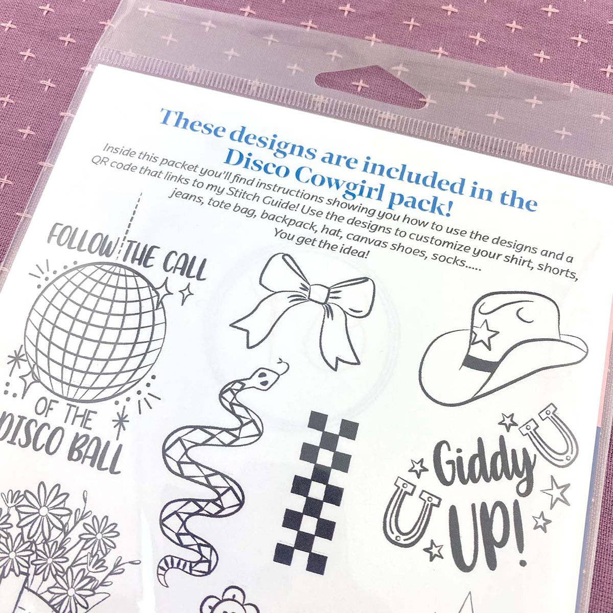 Keller Design Co. - Wholesale DIY Craft Kit - Stick It Stitch It Water Soluble Embroidery Patterns-Disco Cowgirl13