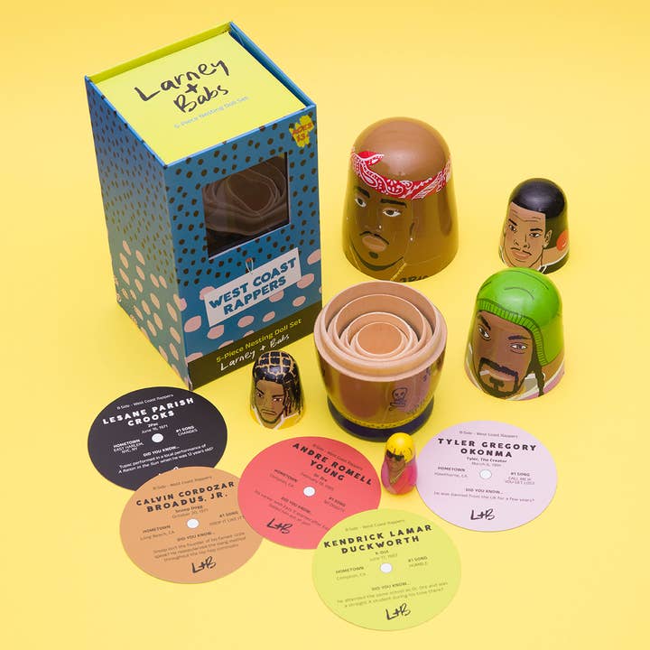 Larney + Babs - Wholesale Doll - Kids - West Coast Rappers Wooden Nesting Doll Sets