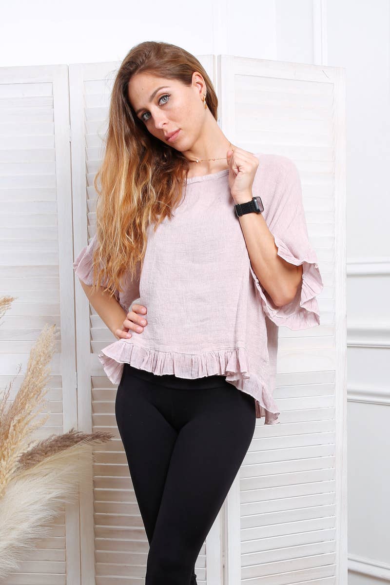 Happy look - Wholesale Blouse - Women's - Washed cotton top with ruffle detail16