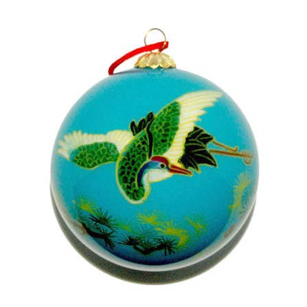 Hand Painted Glass Ball, Cranes In Flight. #CO158 for wholesale by World Treasure Trading