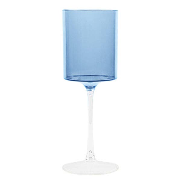 Posh Setting - Wholesale Wine Glass - Two Tone 9 Oz Blue/Clear Plastic Wine Goblets - 5 Count0