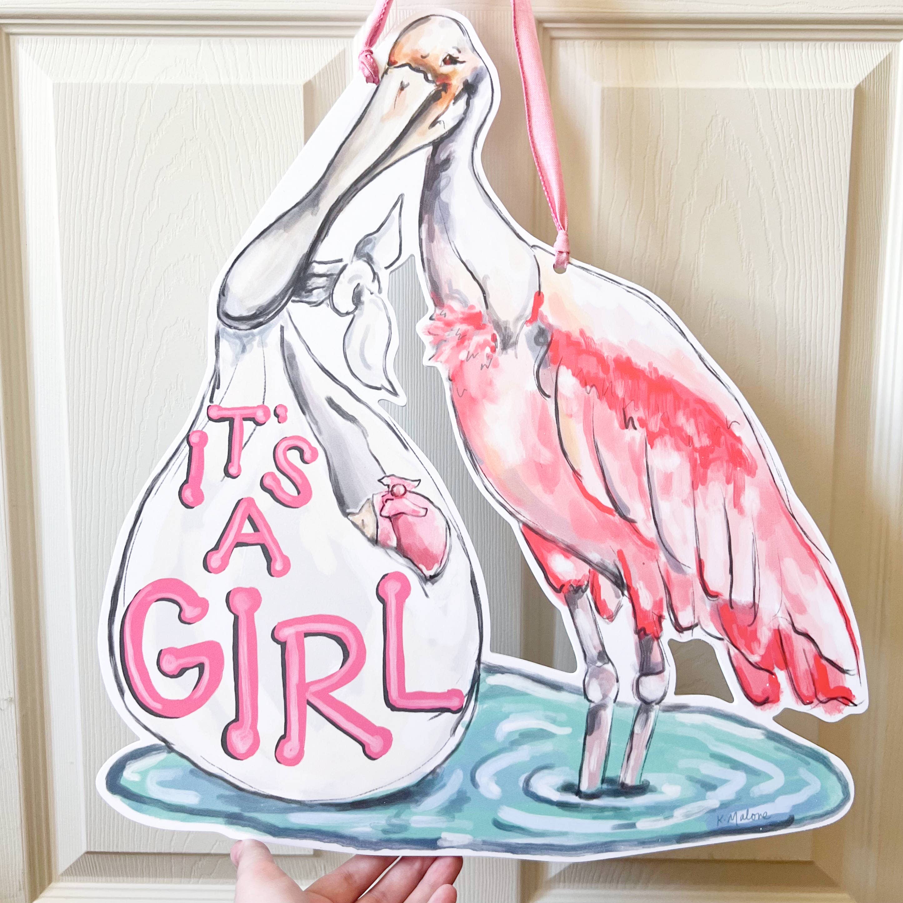 Home Malone - Wholesale Door Hanger - It's A Girl Spoonbill Door Hanger - Southern Baby Welcome1