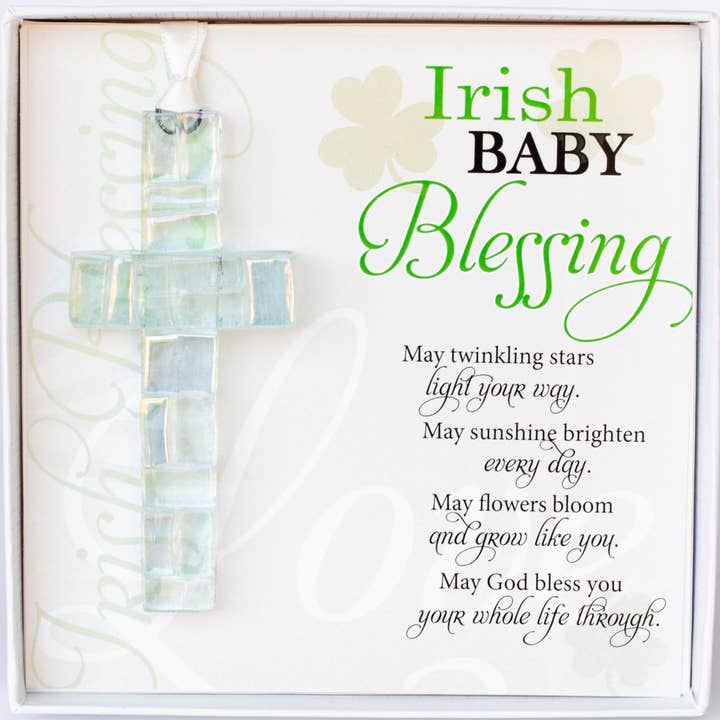 The Grandparent Gift Co. Inc. – wholesale Ornament – Kids & baby – Irish Baby Gift Blessing Card & Mosaic Glass Cross USA 4499