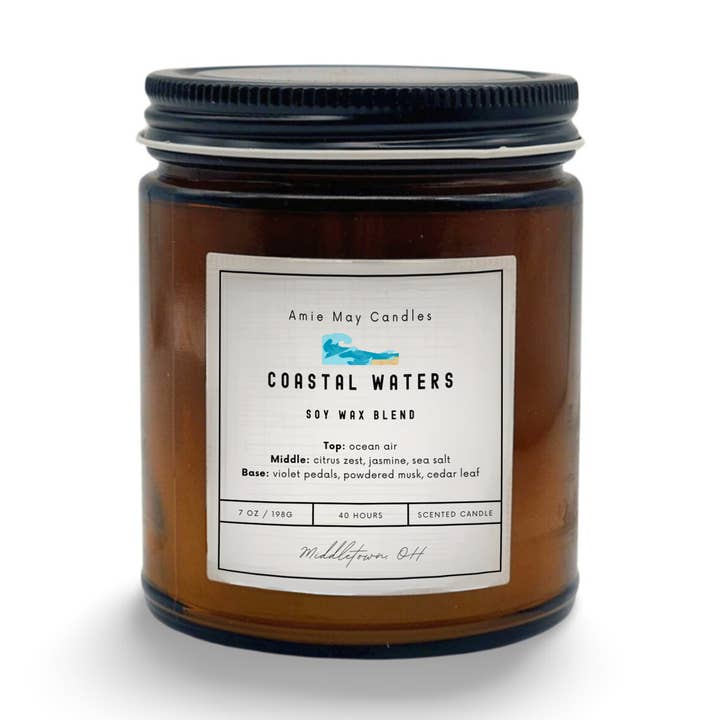 Coastal Waters 7oz Scented Candle for wholesale by Amie May Candles