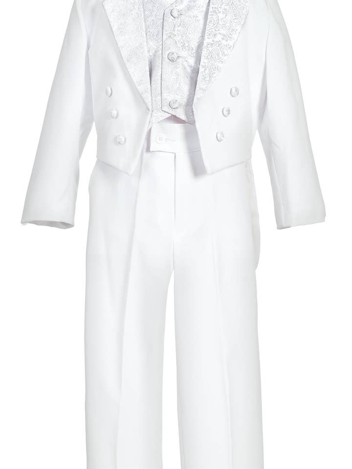 Boys 5- Piece Jacquard Shawl Lapel Tail Tuxedo Set With Shirt And Bow Tie RFL-011 for wholesale by b-one inc