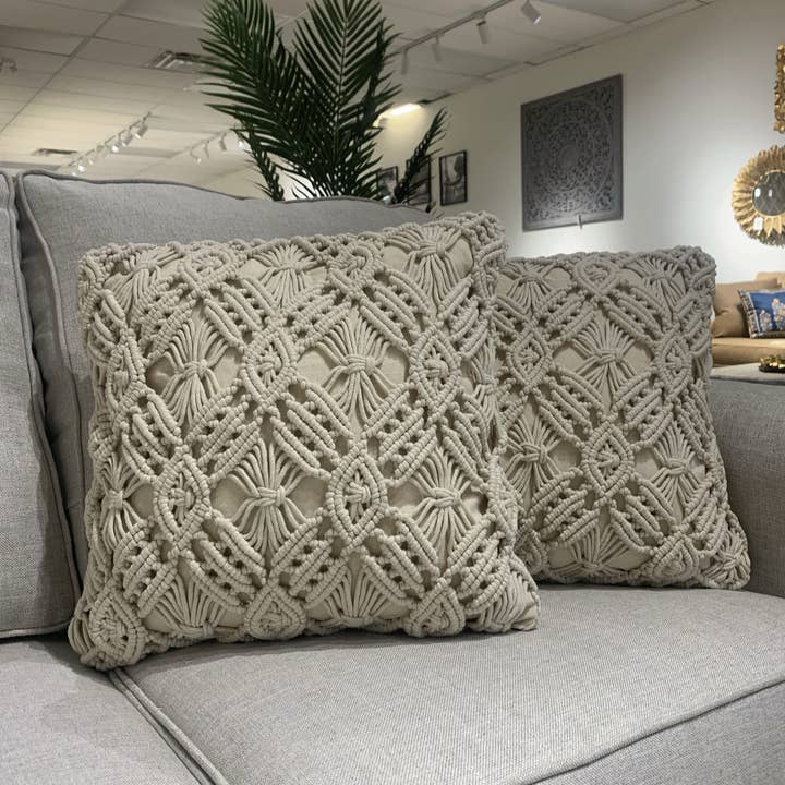 Gulab Homes – wholesale Prydnadskuddfodral – Handvävt kuddfodral i Macrame bomull 18x18