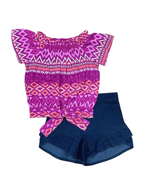 Unik – wholesale Top & short set – Kids – Girls Boho Chic Ruffle Short Set2