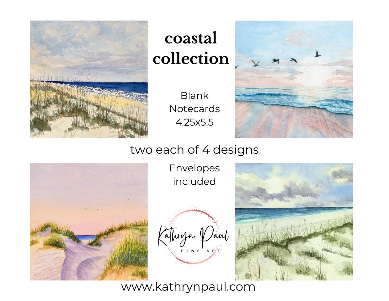 Kathryn Paul Fine Art - Wholesale Stationery/Notecard Set - Coastal Watercolor Notecard Set: Beach Scene Art Cards6