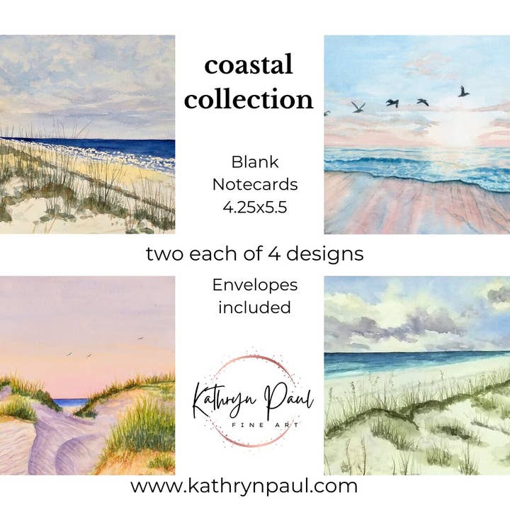 Kathryn Paul Fine Art - Wholesale Stationery/Notecard Set - Coastal Watercolor Notecard Set: Beach Scene Art Cards6
