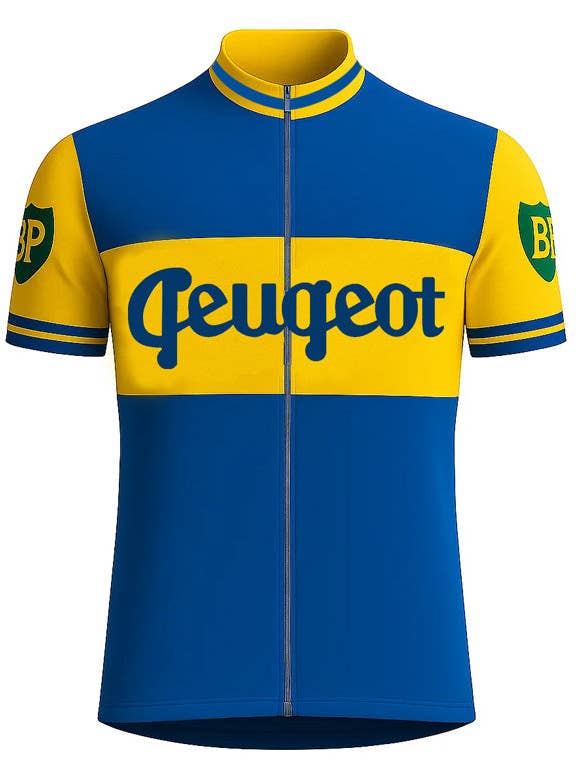 Retro Wielershirt Peugeot-BP-Dunlop (1956-1960) - Blauw/Geel Gruppo Sportivo voor wholesale door REDTED