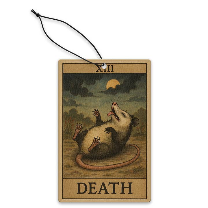 Possum Playing Death Tarot Air Freshener for wholesale by Shady Front