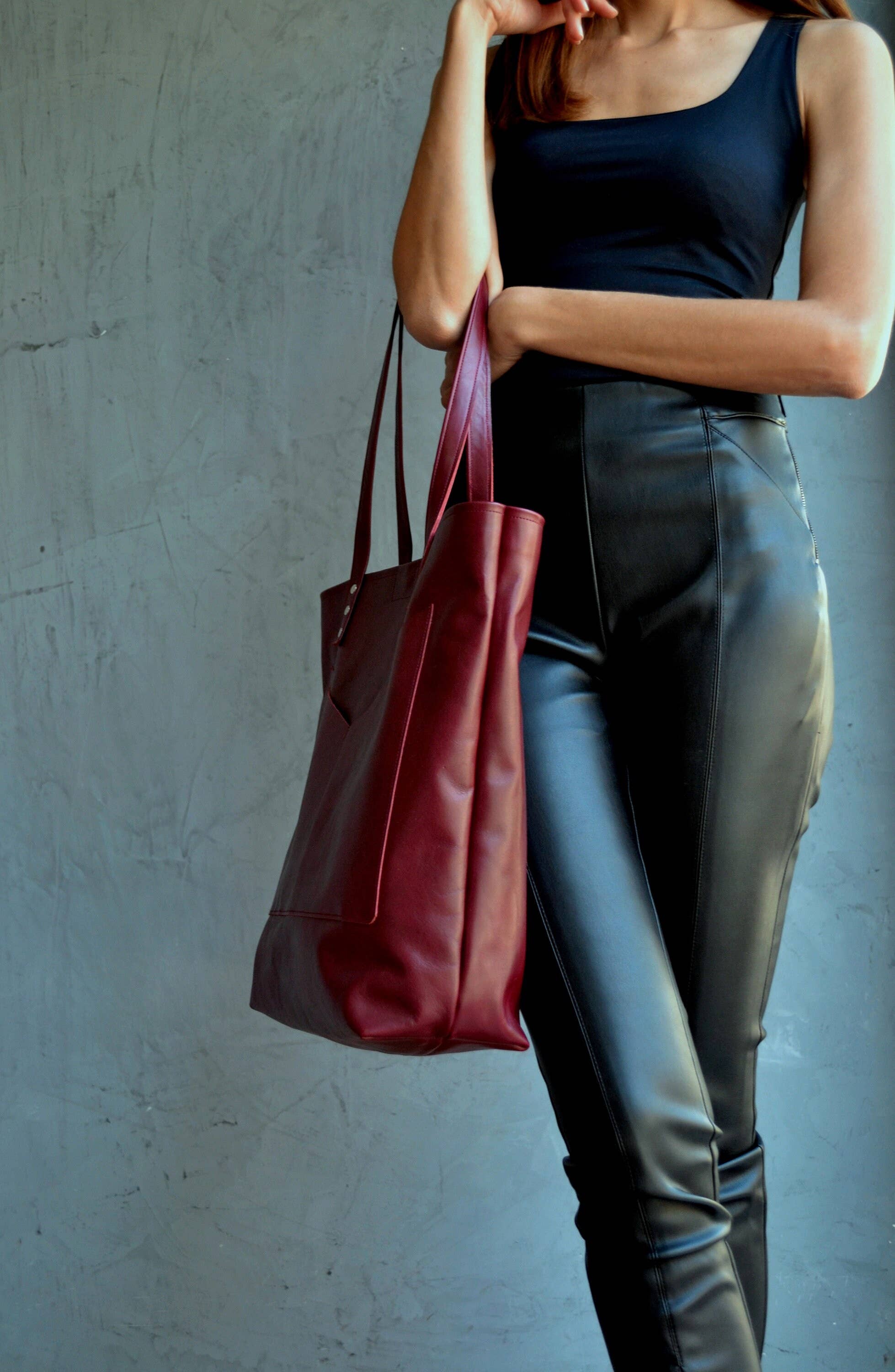 ANA KOUTSI - Wholesale Tote Bag - Women's - Estia leather tote bag in bordeaux6