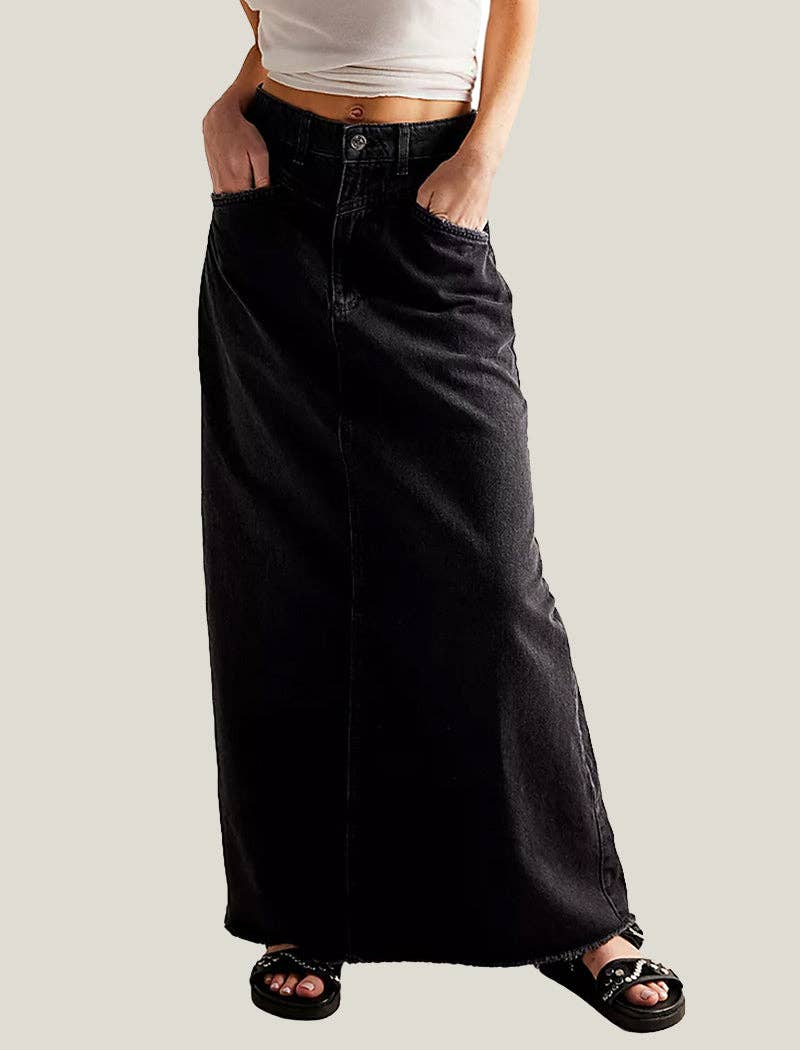 safistyle - Wholesale Skirt - Women's - Maxi Denim Skirt with Relaxed Fit0