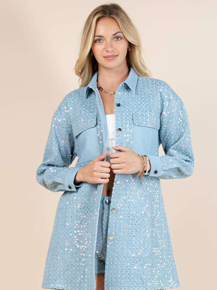 81544S-Helena Camicia in Denim con Paillettes e Bottoni per la vendita all'ingrosso da parte di Nylon Apparel