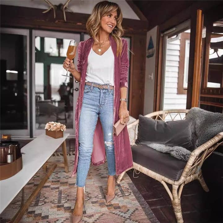 UZ Wholesale Store - Wholesale Cardigan - Women's - Loose Velvet Long Cardigan Coat With Elasticity