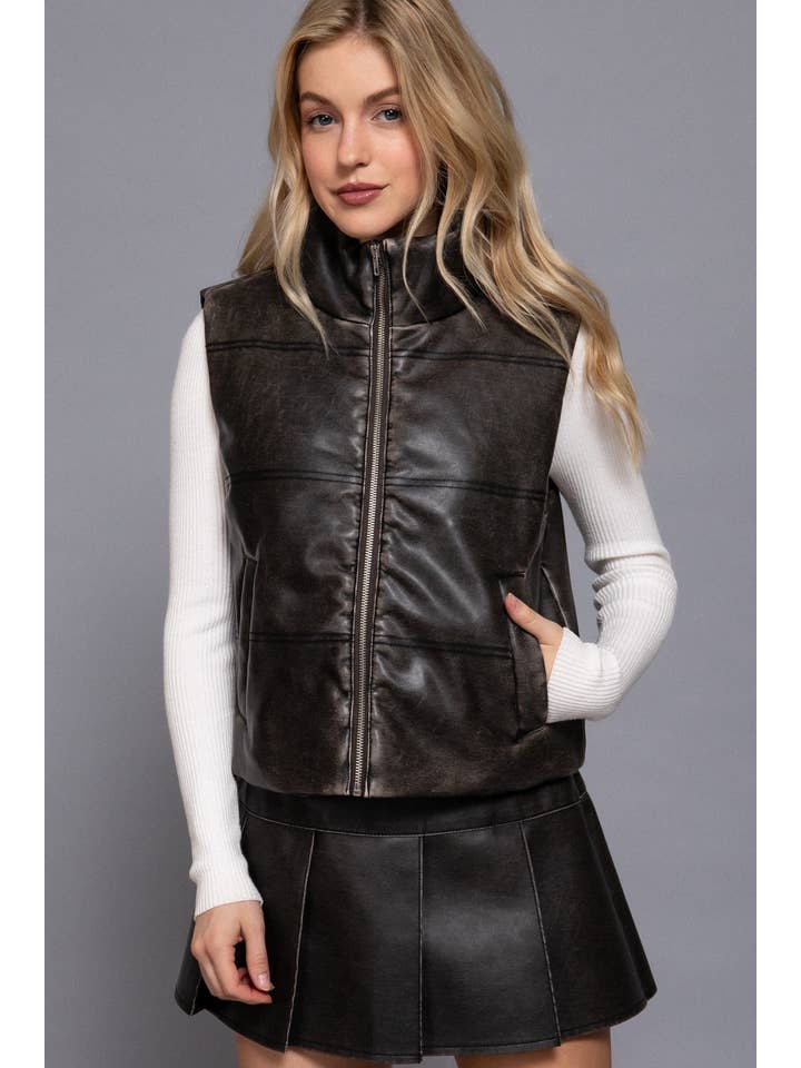 Vanilla Monkey - Wholesale Outerwear Vest - Women's - Wash Effect Faux Leather Vest3