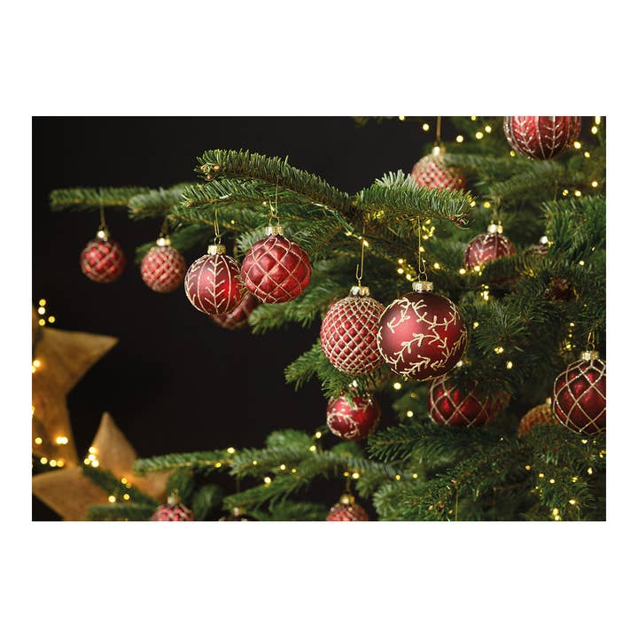 Wurm - Wholesale Christmas Decoration - Christmas Bauble Glitter made of Glass, set of 4, Red/Gold Ø8cm2