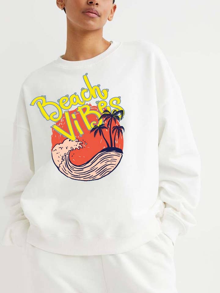 M9222 - SW BEACH VIBES grafiska sweatshirts för wholesale av HARANG