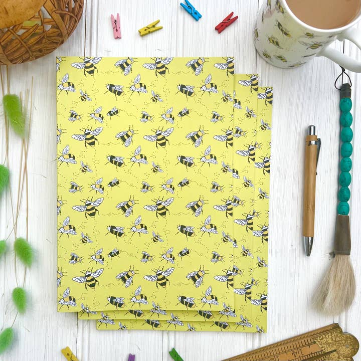Recycled Notebook/Journal - Yellow Bee Print for wholesale by Lottie Lane