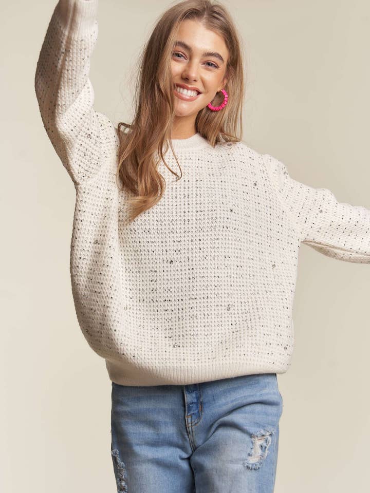 CESW3386 - RHINESTONE ACCENT SWEATER TOP for wholesale by ADORA LA