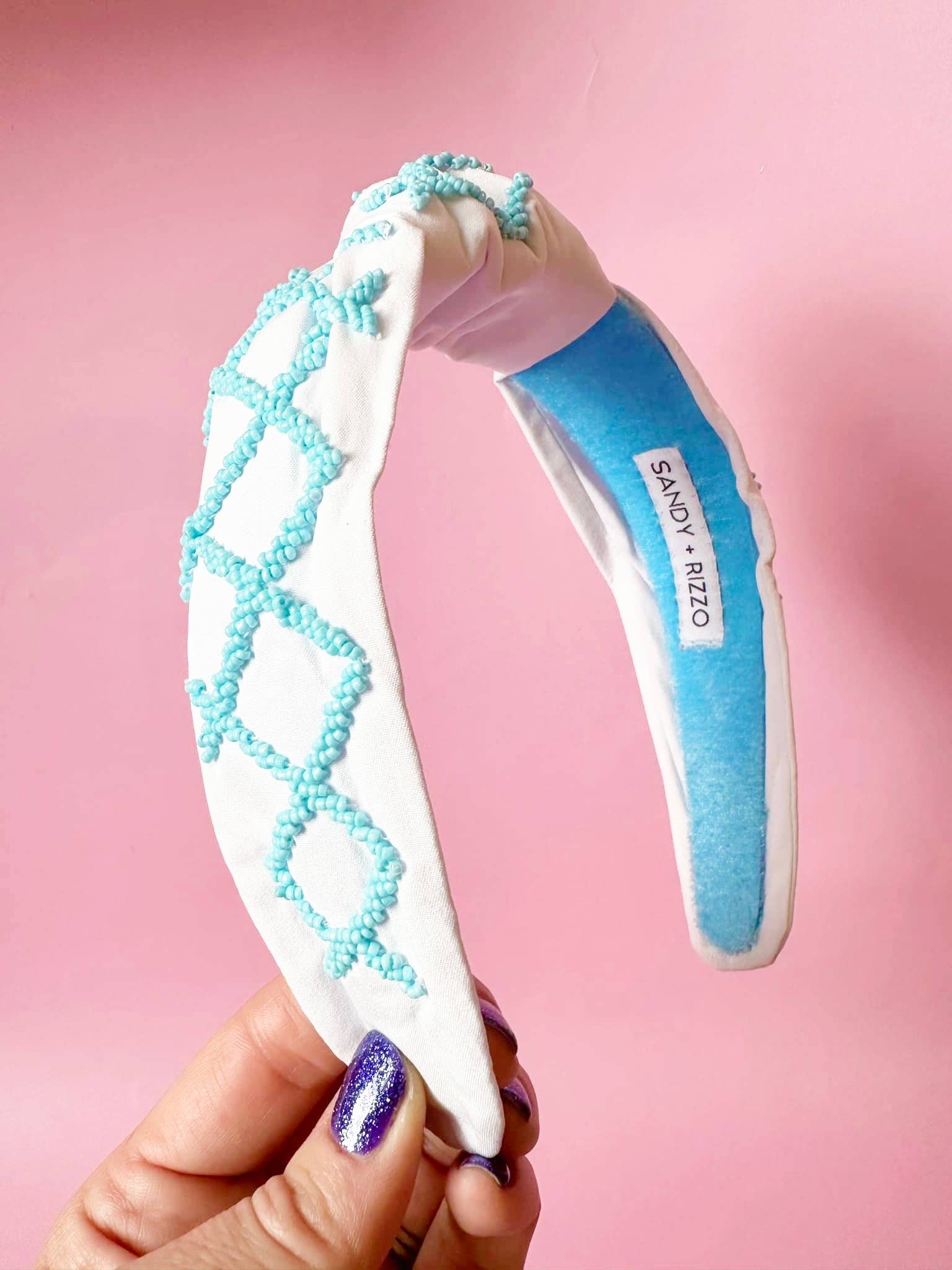 Sandy + Rizzo - Wholesale Fashion Headband - Women's - Blue Lattice Headband0