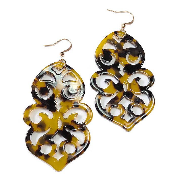 Large Black Gold Tortoiseshell Bohemian Resin Earrings for wholesale by Stylish Jewelry Supply