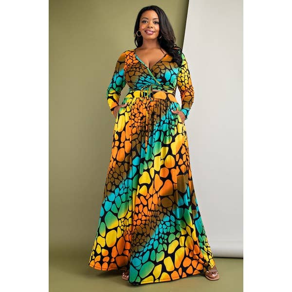 SET CON TOP AVVOLGENTE E MAXI GONNA A MANICHE LUNGHE PLUS per la vendita all'ingrosso da parte di Esmeray Clothing