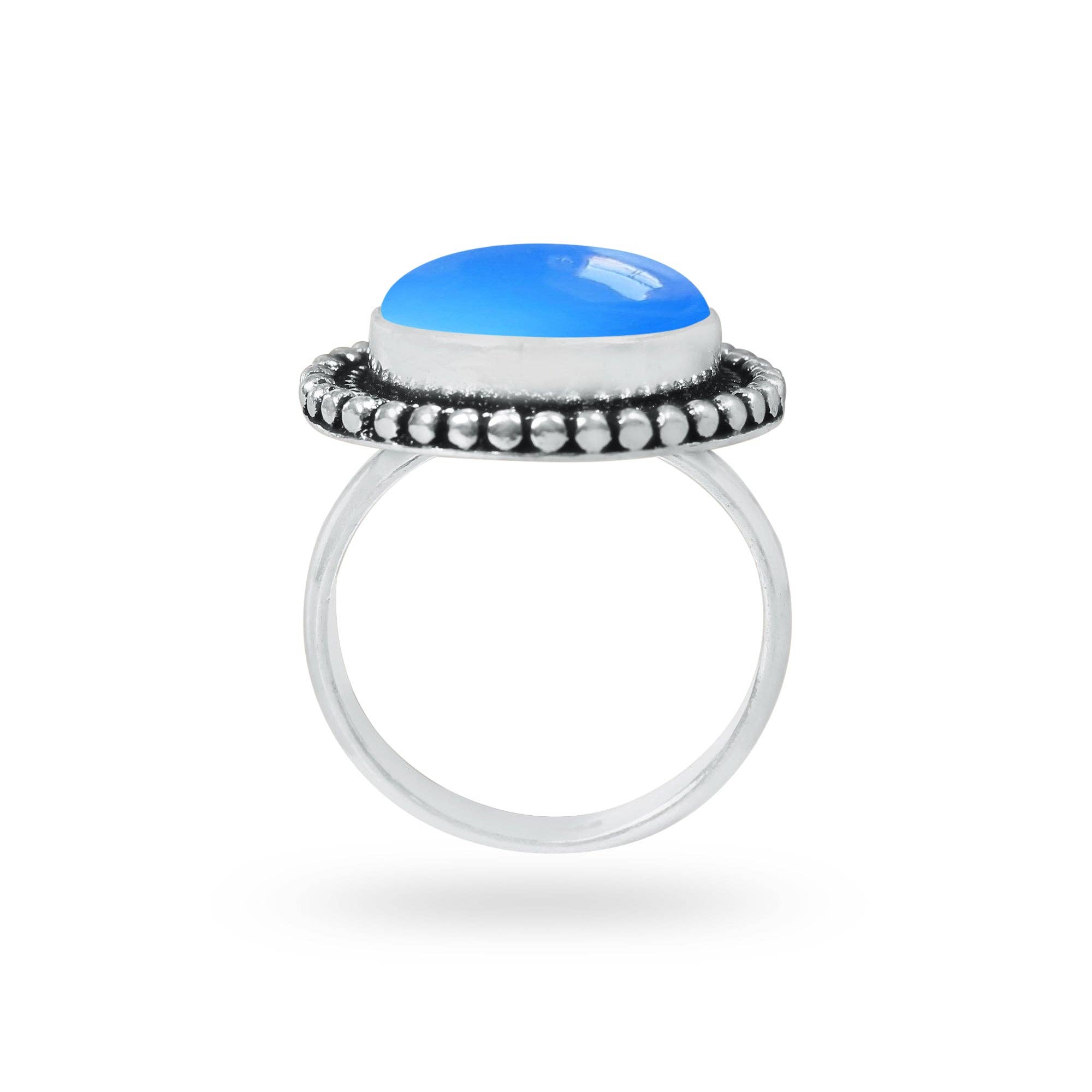 Handmade Jewels - Wholesale Cocktail/statement ring - Blue Chalcedony Rings – Handmade, Silver-Plated, Assorted Boho Designs (US Sizes 6–10, Made to Order)1