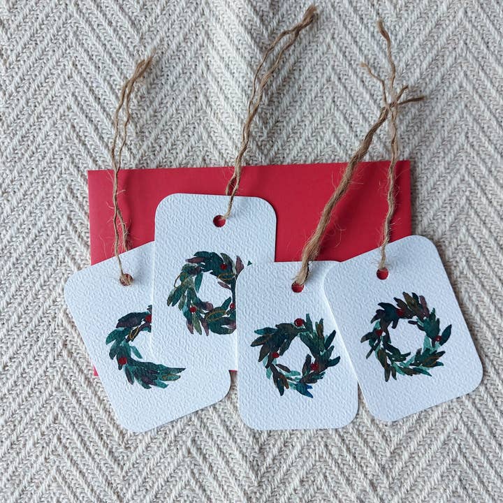 Handgemachte Aquarell-Weihnachtsetiketten, Kranz für den Großhandel von Lemon.lemoff