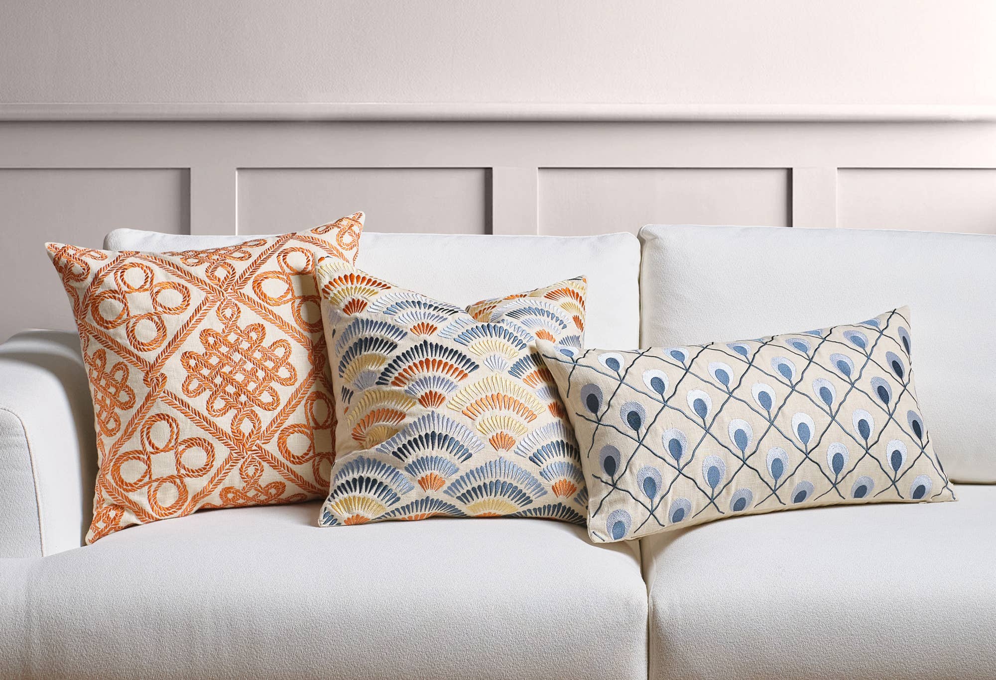 Peking Handicraft - Wholesale Throw/Decorative Pillow - Roseville Terracotta Embroidered Pillow - Trina Turk2