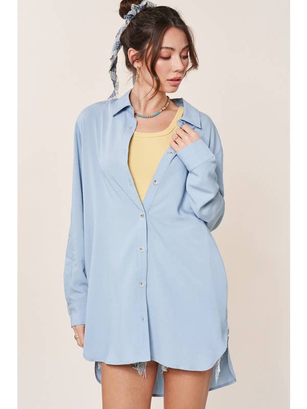 La Miel - Venta al por mayor Camisa con botones - Mujer - Camisas tipo túnica con botones y corte holgado SRT1360 con bolsillos laterales