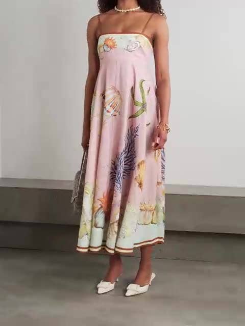 Vilamoura marine print Swing Style Strappy sundress in pink for wholesale on Faire1