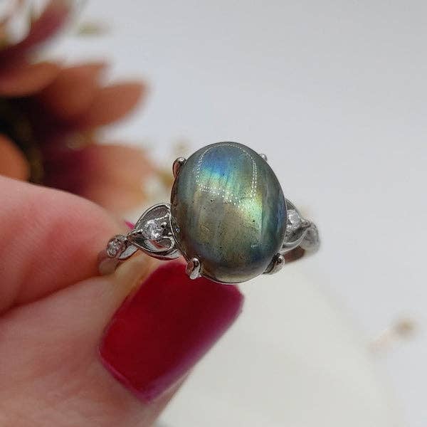 NYMA ~ Natural Labradorite Adjustable Ring for wholesale on Faire2