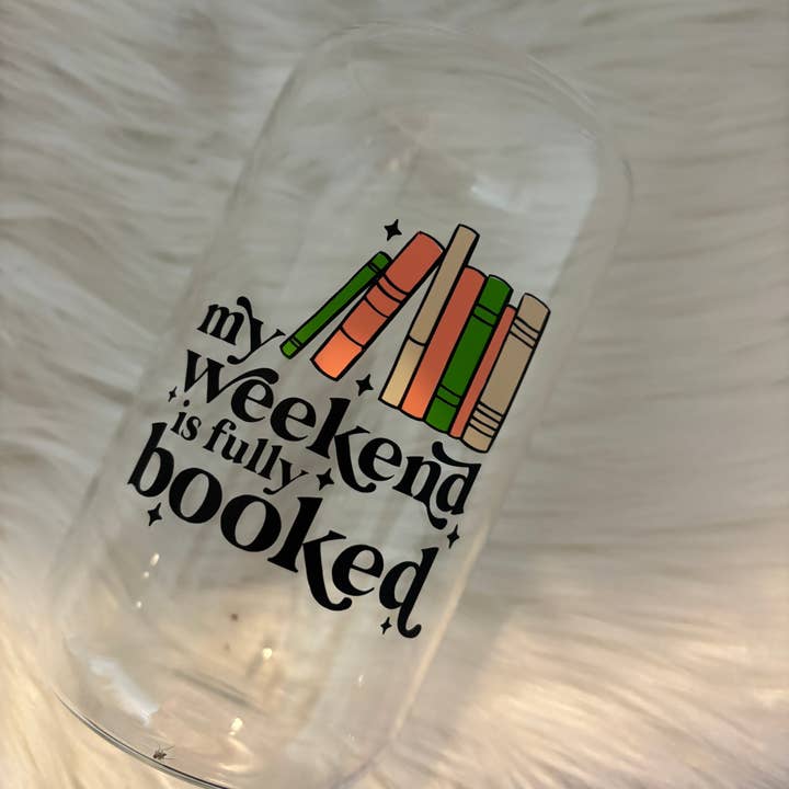 RandyLynnCo - Wholesale Drinking Glass/Cup - Bookish Glass Cup | Weekend is Booked | Spring Time1
