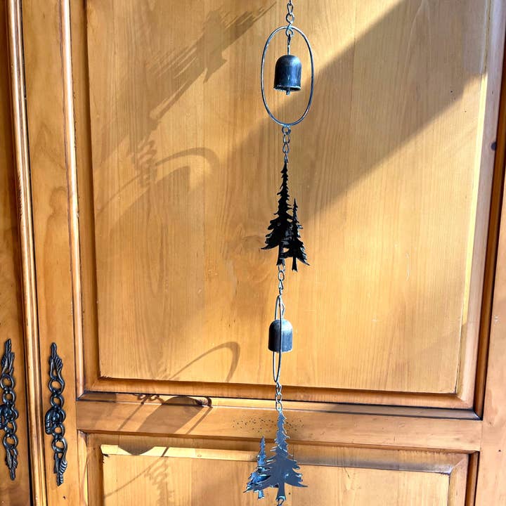 Zeckos - Wholesale Outdoor Ornament/Decor - 70-Inch Metal Rain Chain with 5 Forest Tree Silhouettes & Zen Bells, 3.25-Inch Diameter, Decorative and Functional Downspout Alternative10