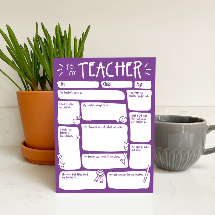 Thank You Teacher Fill In The Blanks Greetings Card for wholesale by Bow & Bell