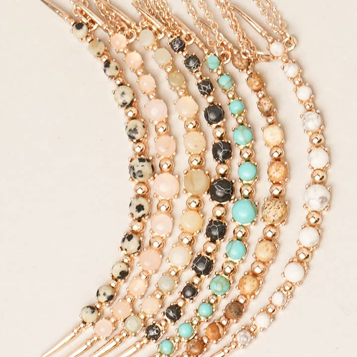 Fashion City - Wholesale Pendant/Charm Necklace - Moon Shaped Semi-Precious Stone Long Necklaces