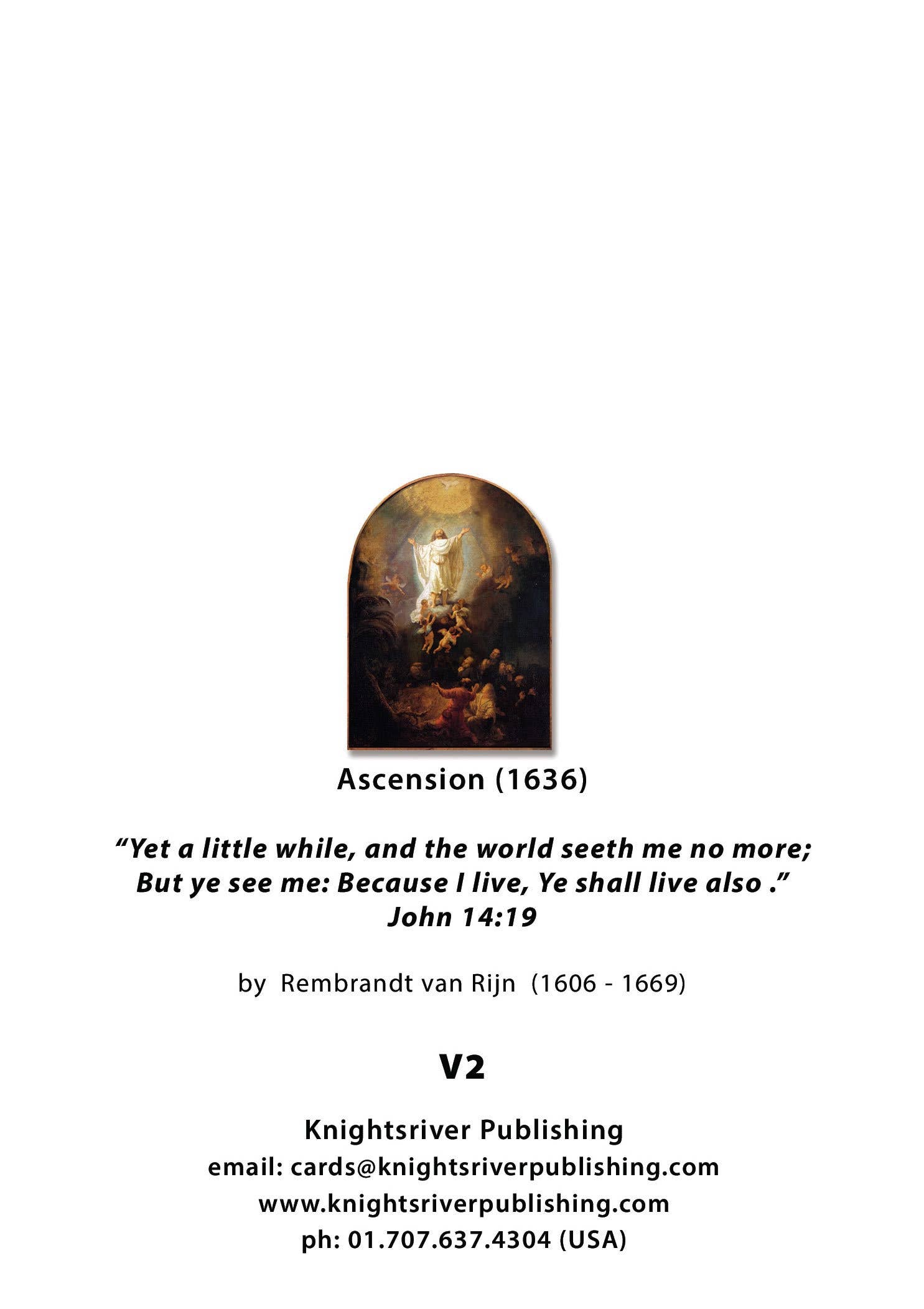Knights River Publishing – Cartão de saudação diária por atacado – A Ascensão de Cristo - Pintura de Rembrandt - Cartão 5x72
