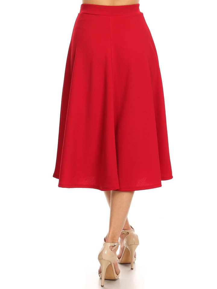 MOA COLLECTION - Wholesale Skirt - Women's - Women's Solid Basic Casual A-line Flared Midi Skirt29