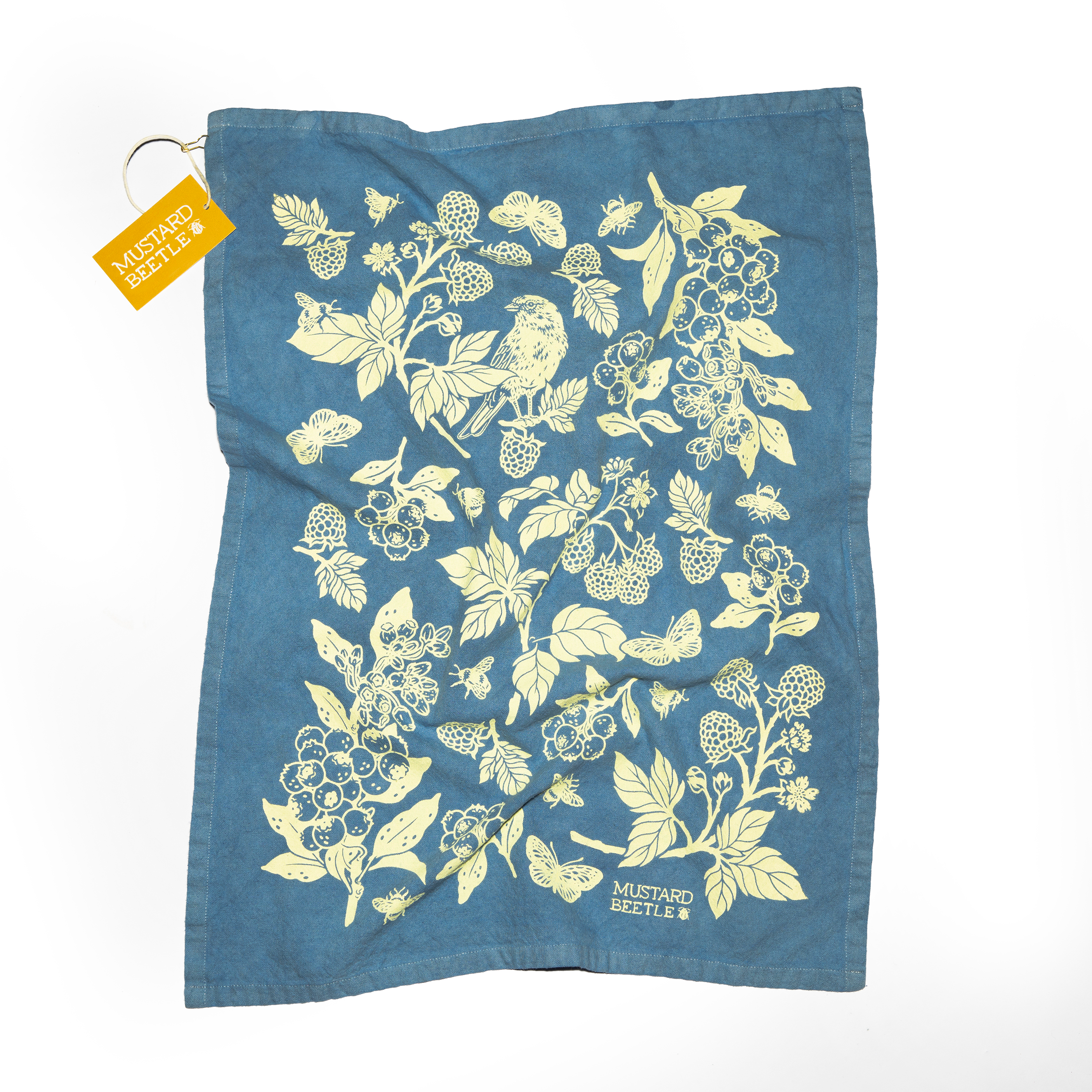 Mustard Beetle - Wholesale Tea Towel - Hand Dyed + Screenprinted Organic Cotton Tea Towel: Berries9