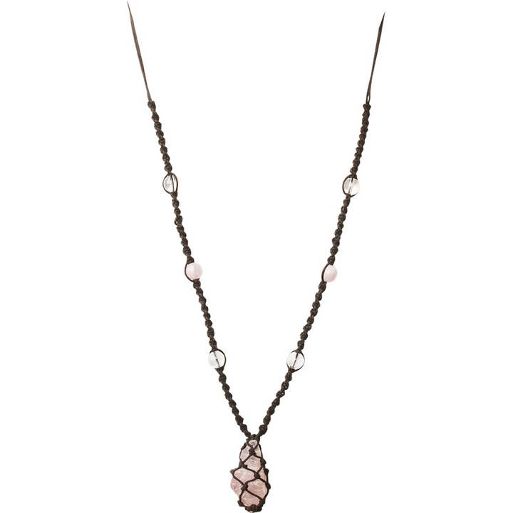 Kheops International - Wholesale Pendant/Charm Necklace - Hippie Necklace w/ Beads - Rough Rose Quartz Point (Each)